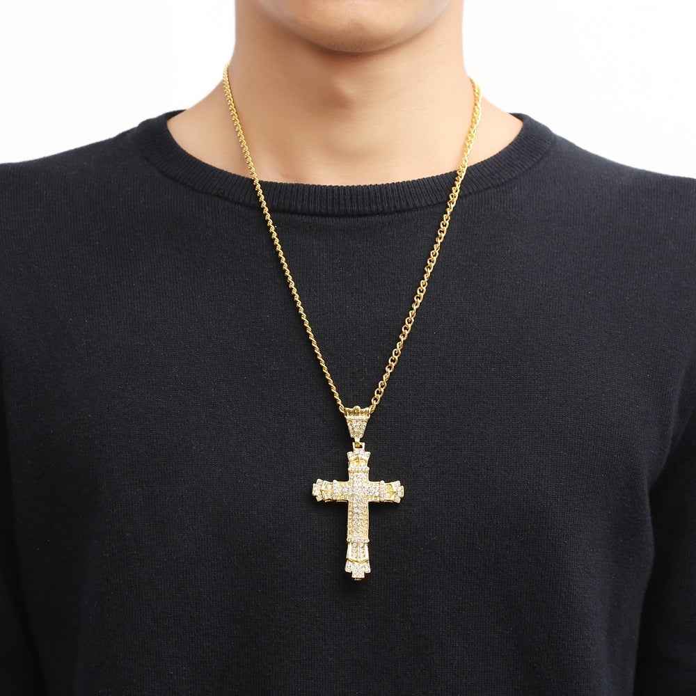 Iced Out Cross Necklace for Men - Sparkling Iced Out Men's Cross Pendant
